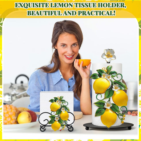 2 Summer Set Countertop Shellwei Pcs Lemon Paper Towel Holder with Round Base Lemon Bathroom Kitchen Decor Yellow