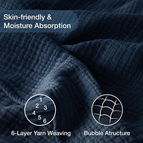 Kozyhvn 100% 50" 70", 6 Cotton Muslin Blanket Large x Layers Breathable and Lightweight Navy Throw Blanket for Bed