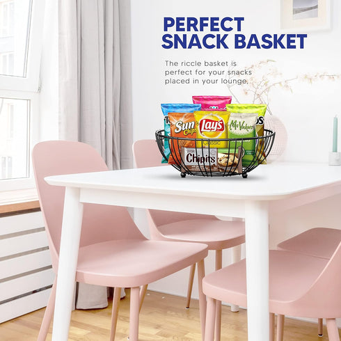 RICCLE Double Layer Metal Wire Fruit Basket with Banana Hanger for Kitchen Countertop, Produce and Vegetables Holder