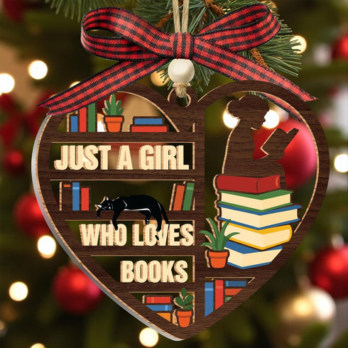 Book Ornament, Wooden Bookshelf Book Lovers Gift Christmas Tree Decor, Just A