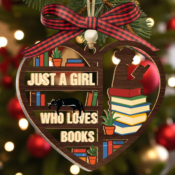 Book Ornament, Wooden Bookshelf Book Lovers Gift Christmas Tree Decor, Just A