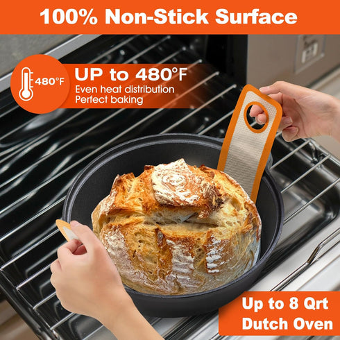 Silicone Bread Sling Dutch Oven - Non-Stick & Easy Clean Reusable Baking Mat, 2 Orange Set for Dough