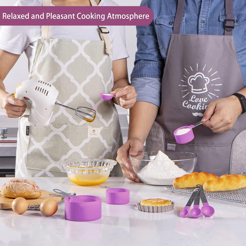 Huygens Measuring Cups and Spoons Set, 10 Pieces Stackable Stainless Steel Handle for Dry and Liquid Ingredients (Mauve)