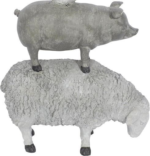 Deco 79 Polystone Farm Animals Decorative Sculpture, Stacked Home Decor Statue, 9" x 4" x 12", Gray