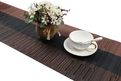 12x54 inch SHACOS Table Runners Woven Vinyl Table Mats for Kitchen Dining Table Non Slip Washable, Ombre Coffee Black