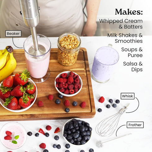 Zulay 3-in-1 Immersion Blender, 800 Watt Handheld Blender with 12 Speeds, Whisk, Frother & Stick Blender for Smoothies