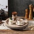 Counter Wooden Coffee Table Tray Decor, Round Decorative Tray Brown Beaded Distressed Rustic Farmhouse Centerpiece