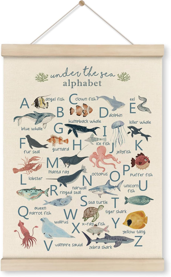 HRQKO Ocean Alphabet Poster Hanger Frame, Ocean Nursery Decor, Sea Animal Wall