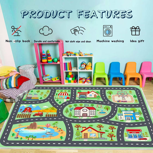 39''x59'' Kids Rug Car Rugs Playmat Carpet for Kids Toy Cars for Playroom Classroom Kids Room, Educational Area Rugs