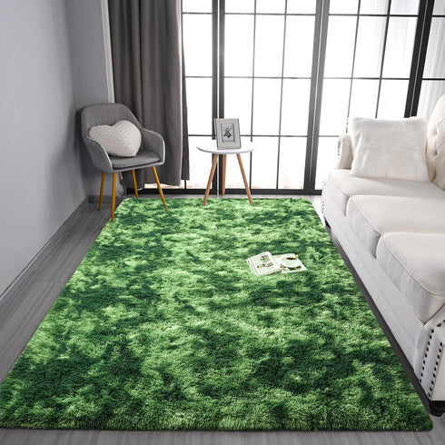 Fluffy Shag Area Rug, 3x5 Tie-Dyed Plush Fuzzy Rugs for Living Room, Non-Slip Washable Indoor Carpet