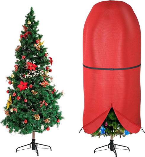 Christmas Tree Cover with Adjustable Straps, Durable Upright Xmas Tree Storage Bag with Zipper for up to 6 Foot