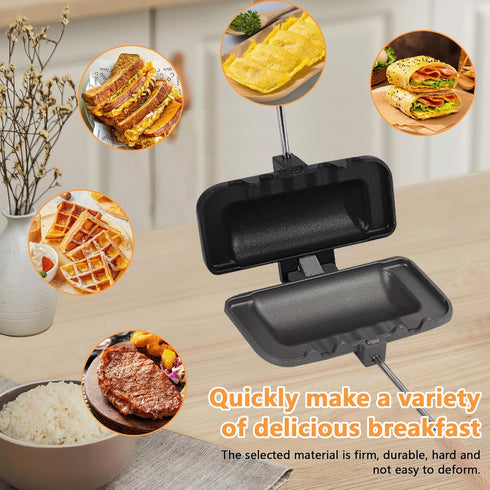 Breakfast Sandwich Maker, Double-Side Hot Dog Toaster with Removable Handle for Pancakes and Omelets