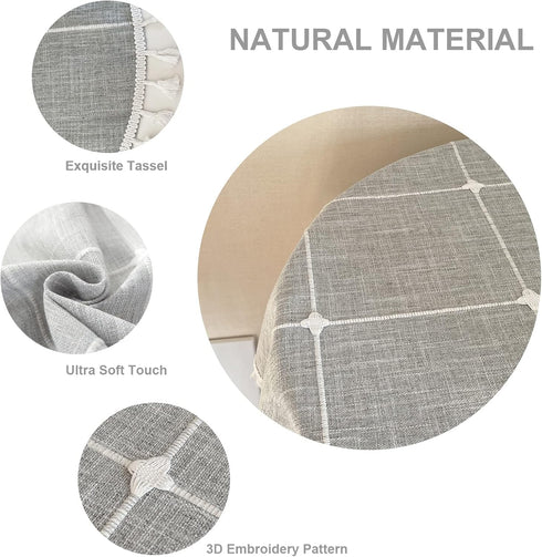 36 Inch Round Lattice Small Tablecloth Cotton Linen Grey Dust-Proof Washable Boho Embroidery Table Cover Rustic Table