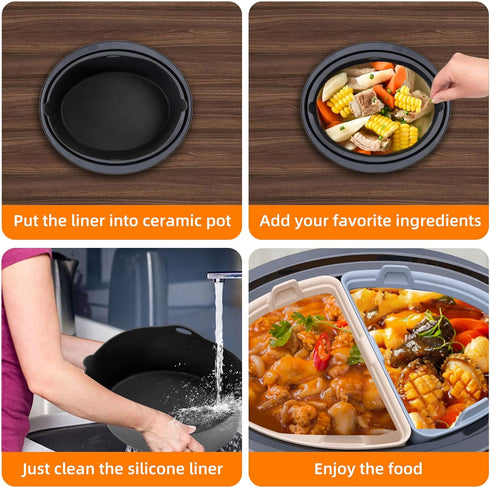 Silicone Liners - Fit for Crock Pots/Slow Cookers 7-8 Quart, Reusable/BPA Free/Leakproof Cooking Accessories for Oval