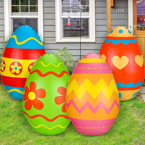 Jetec 4 Pcs 24 Inch Inflatable Easter Egg Outdoor Decoration Colorful Eggs