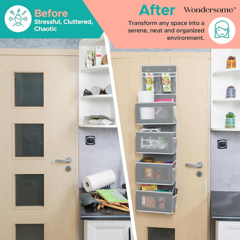 Over the Door Organizer - Clear Mesh Window Hanging Storage Rack - Closet/Wall Organization for Bedroom, Bathroom, Kids Room - Space Saving Shelves for Clothes, Shoe, Towel - US-Based Brand by Wondersome