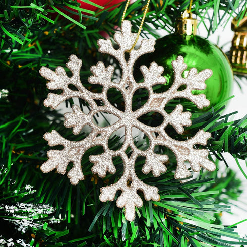 DearHouse 36Pcs Glitter Snowflake Ornaments for Christmas Party Decorations, 4 Inch Blush Gold
