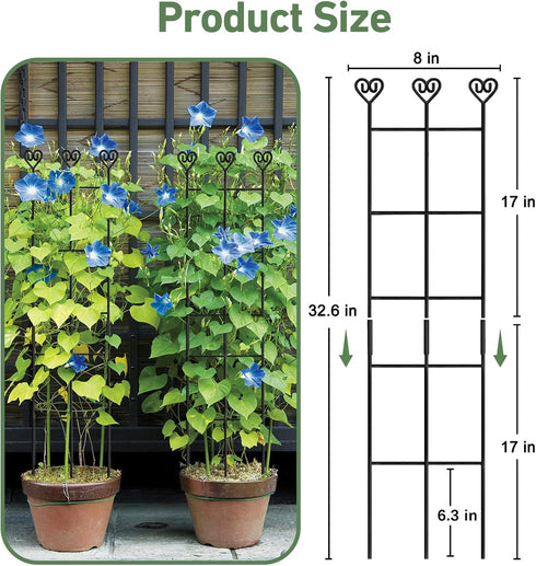 32in 2p Large Indoor Plant Trellis for Climbing Plants, Expandable Metal Garden Trellis for Potted Plants, Tall Plant