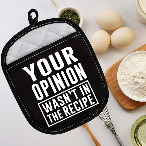 LEVLO Funny Cooking Gifts: Your Opinion Wasn't in The Recipe Pot Holders, Chef Gift, Birthday Gift
