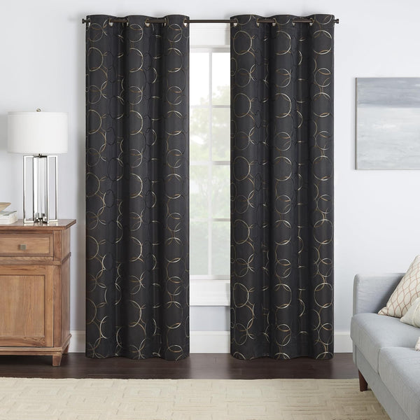 ECLIPSE Meridian Modern Blackout Thermal Grommet Window Curtain, Black, 42 in x 84 in, 1 Panel for Bedroom or Living
