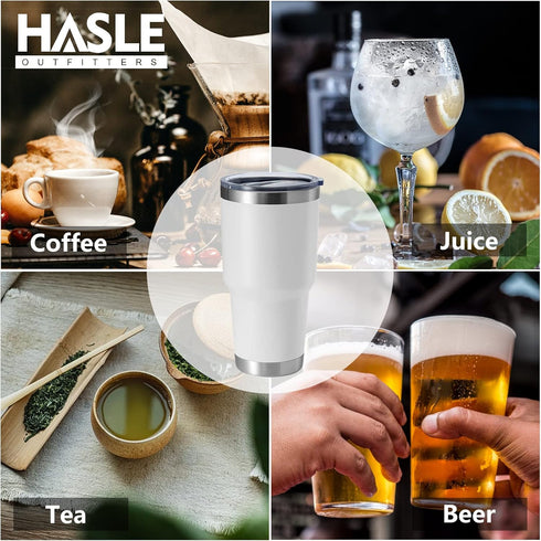 HASLE OUTFITTERS 30oz Stainless Steel Tumbler - Double Wall Vacuum Insulated Travel Mug, Gift Box Set (White)