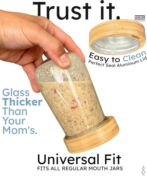 16 oz 4 pack Premium Overnight Oats Containers with Bamboo Lids and Golden Spoons - Glass Jars - - Plastic Free