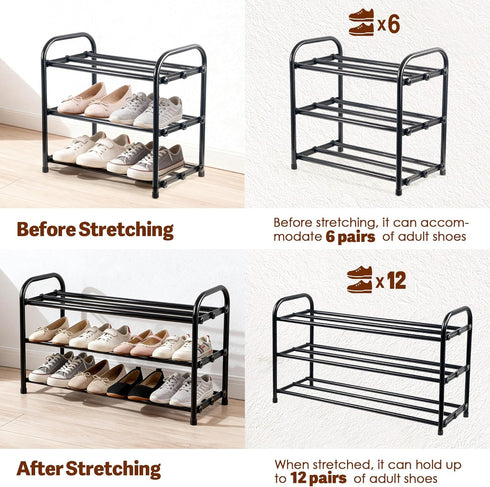 VrEnduuo 3 Closet,18"-32" (3-Tiers) Tier Expandable Shoe Rack for Adjustable Small Shoe Rack,Shoes Rack Metal