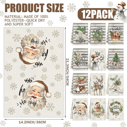 VitalCozy 12 14.2 21.3 Inch Pcs Christmas Kitchen Towels and Dishcloths Absorbent Stripe Christmas Tree Reindeer Santa