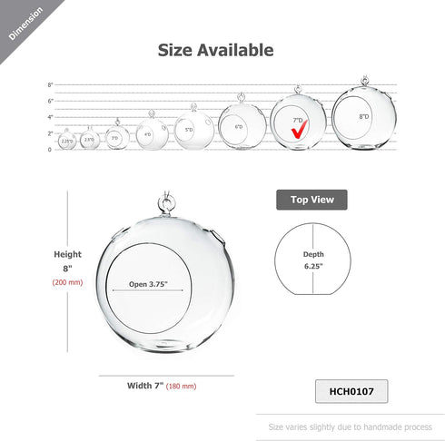WGV Clear Glass Hanging Terrarium Globe, 7" Width, 8" Height, DIY Air Succulent Planter, 1 Piece