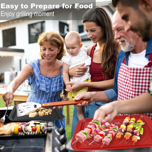 Grilling Prep and Serve Trays, Set of 2 BBQ Trays for Raw and Cooked Food, Melamine Serving Trays in Black and Red