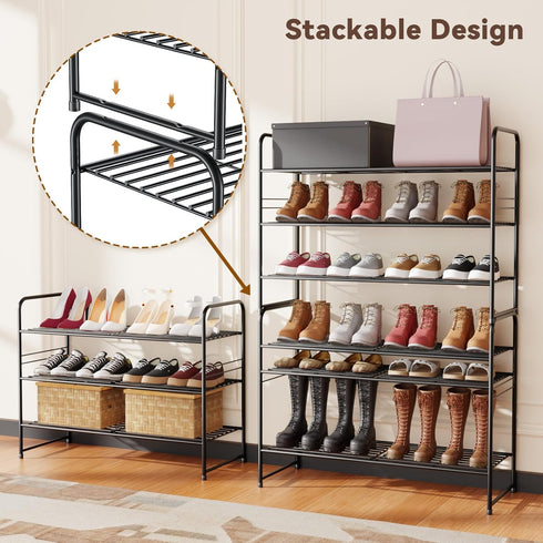 3 32.5" Tier Shoe Rack, Wide Shoe Organizer Sturdy Metal for Entryway, Garage, Shoe Shelf Stand for Small Space