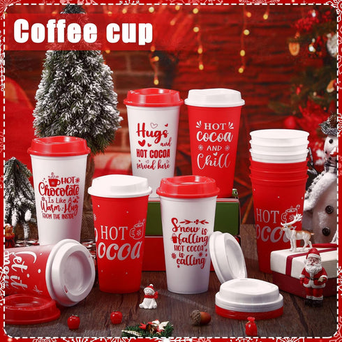 16 oz Tioncy Winter Mugs Gift Bulk Hot Cocoa Chocolate Bar Supplies Reusable Coffee Cups with Lids Plastic Cups Travel