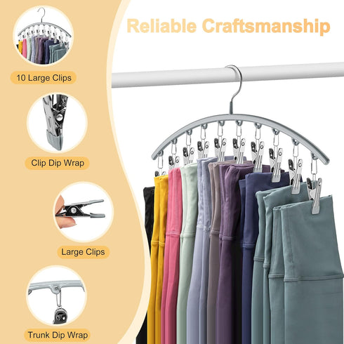Legging Organizer for Closet, Metal Yoga Pants Hanger with Rubber Coated, 2 Pack with 10 Clips, Grey