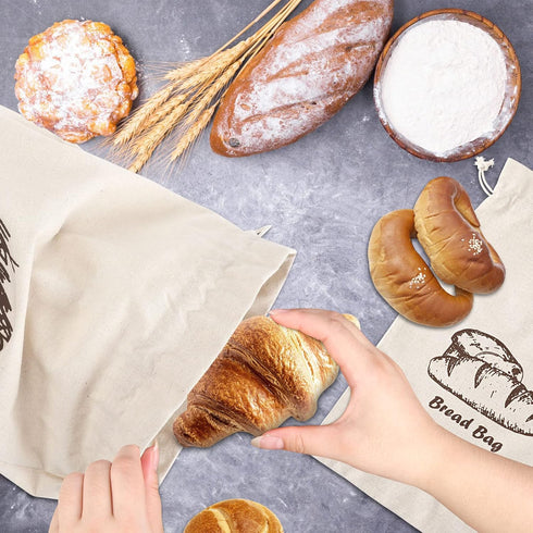 Augshy Bread Bag, 2 Pieces Linen Bags for Homemade Bread, 17.5 × 11.5 Inches, Unbleached & Reusable Storage