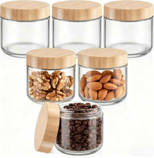 Bumobum 8 oz Glass Jars with Lids, Small Glass Container with Bamboo