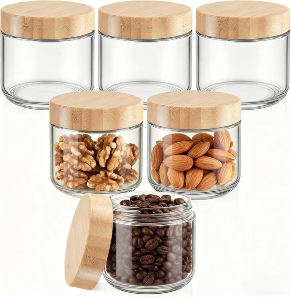 Bumobum 8 oz Glass Jars with Lids, Small Glass Container with Bamboo