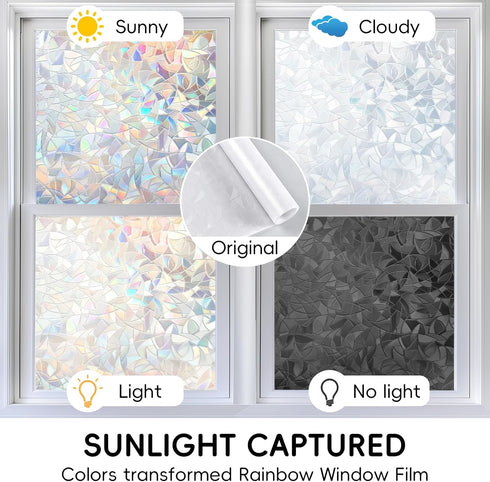 DUOFIRE Rainbow Window Clings for Glass Windows, 3D Decals Decorative Stained Glass Film, 23.6 x 78.7 inches