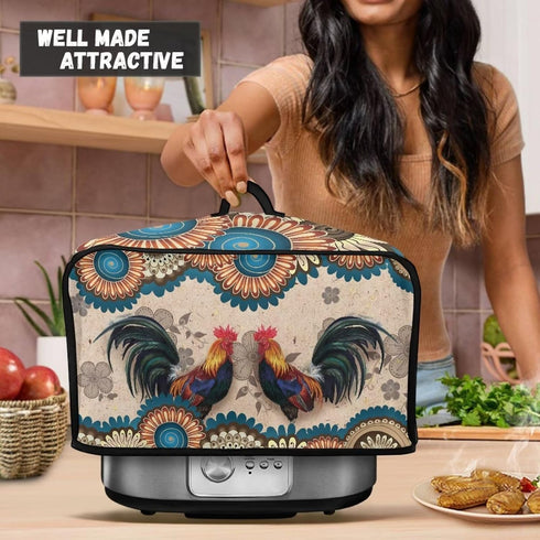 Rooster Boho Slow Cooker Dust Cover with Handle and Side Pocket for 6-8 Quart Kitchen Appliances