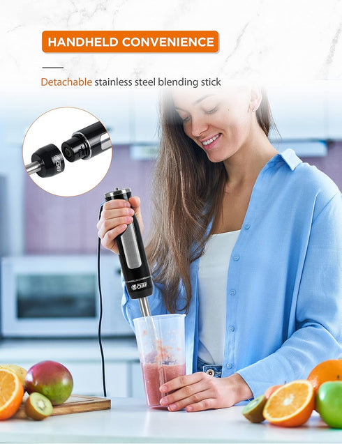 COMMERCIAL CHEF Immersion Blender, Multi-Purpose Hand Blender with Stainless Steel Blade, Handheld Mixer with 8 Speed