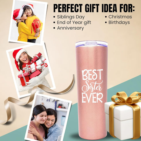 Coffee Sister Cup Tumbler - Cafe Travel Cup Gifts for Sisters & Brothers, Christmas, Birthday Present