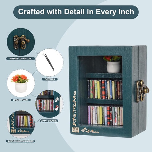 Pawnoc 60 Anxiety Bookshelf Gift, with Mini Books, Plant Flowers, and Tweezers, Shakeable Mini Library for Stress