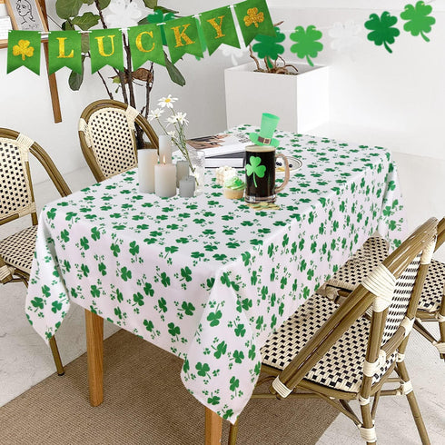 LUSHVIDA St.Patrick's Day Rectangle Table Cloth, 60 x 102 Inch, Shamrock Patterned