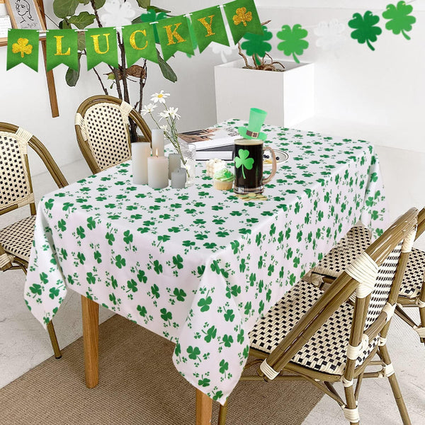 LUSHVIDA St.Patrick's Day Rectangle Table Cloth, 60 x 102 Inch, Shamrock Patterned