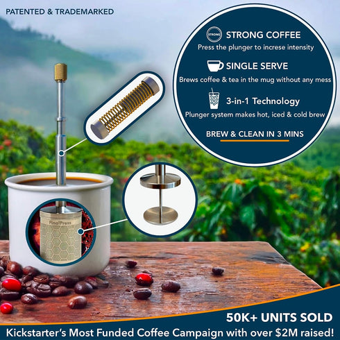 Original Coffee & Tea Maker, Portable Stainless Steel Micro French Press for Hot, Iced & Cold Brew