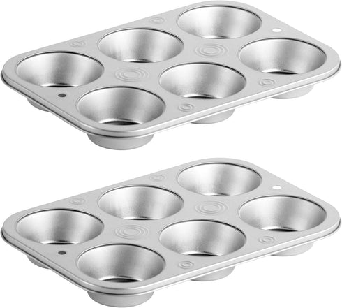 DecorRack 2 Pack Non-Stick Muffin Pans, 6-Cup Bakeware for Baking Cupcakes