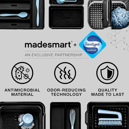 madesmart Premium Antimicrobial Mini Utensil Tray, Non-Slip Kitchen Drawer Organizer, 2 Compartments, Carbon