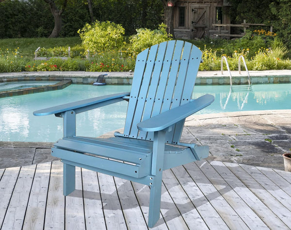 Folding Adirondack Chairs Set, Solid Wood Outdoor Chairs with Wide Armrests, Turquoise