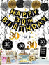 Black & Gold Glittery Happy 30th Birthday Banner, Poms, Sparkling 30 Hanging Swirls Kit