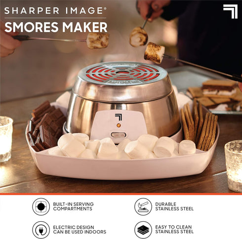 SHARPER IMAGE Electric Tabletop S'mores Maker, 6-Piece Set with 4 Skewers & 4 Serving Compartments