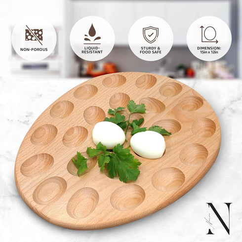Namre' 24 Deviled Egg Tray Wooden Holder for Eggs Reversible Oval Platter & Charcuterie Board, Easter Deviled Egg